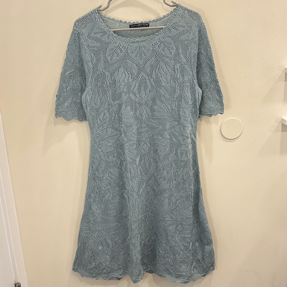 Peruvian Connection Ginevra Pima Cotton Lace Dress Blue XL Boho Resortwear Artsy